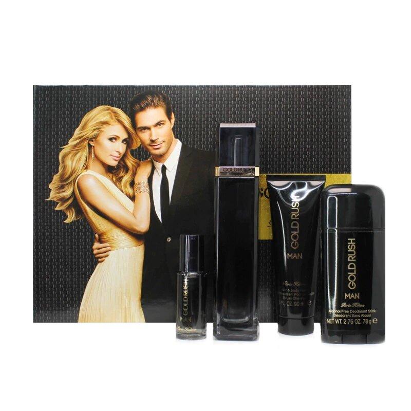 PARIS HILTON - Gold Rush Man para hombre / SET - 100 ml Eau De Toilette Spray + 78 gr Desodorante en barra + 90 ml Gel de baño + 15 ml EDT