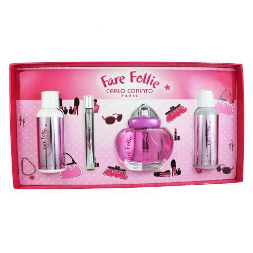 CARLO CORINTO - Fare Follie para mujer / SET - 100 ml Eau De Toilette Spray + 120 ml Shower Gel + 120 ml Body Lotion + 10 ml mini EDT