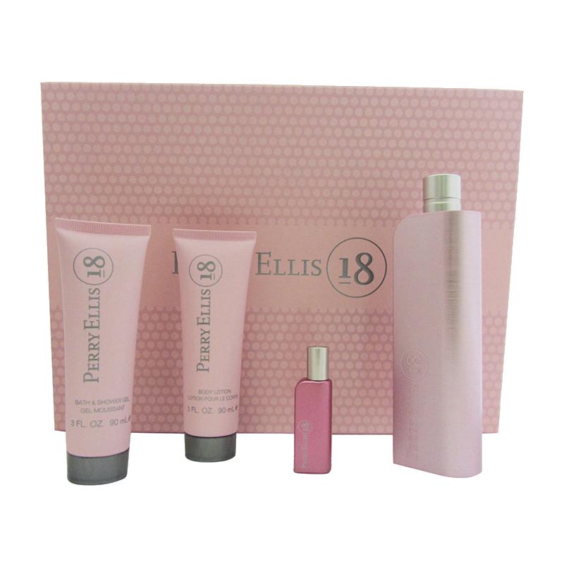 PERRY ELLIS - Perry Ellis 18 para mujer / SET - 100 ml Eau De Parfum Spray + 90 ml Shower Gel + 90 ml Body Lotion + 7.5 ml Mini EDP