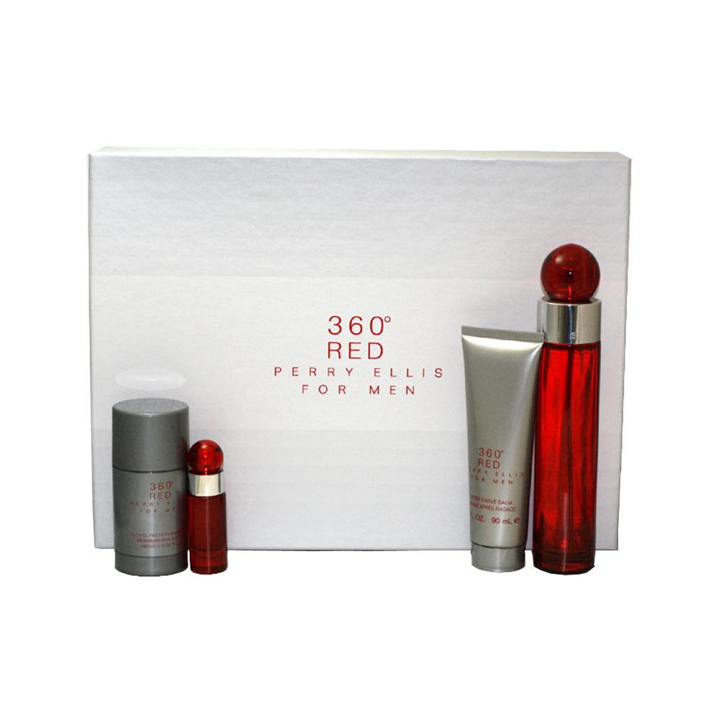 PERRY ELLIS - 360º Red para hombre / SET - 100 ml Eau De Toilette Spray + 90 ml Shower Gel + 90 ml After Shave Balm + 7.5 ml EDT Spray