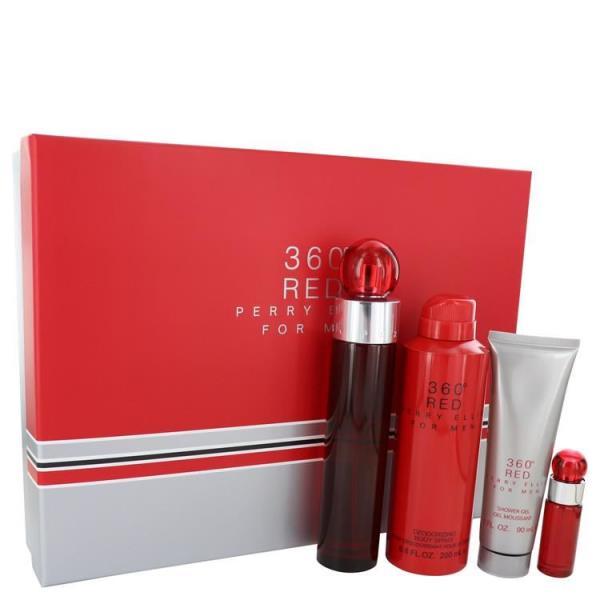 PERRY ELLIS - 360º Red para hombre / SET - 100 ml Eau De Toilette Spray + 200 ml Deo Spray + 90 ml Shower Gel + 7,5 ml mini EDT