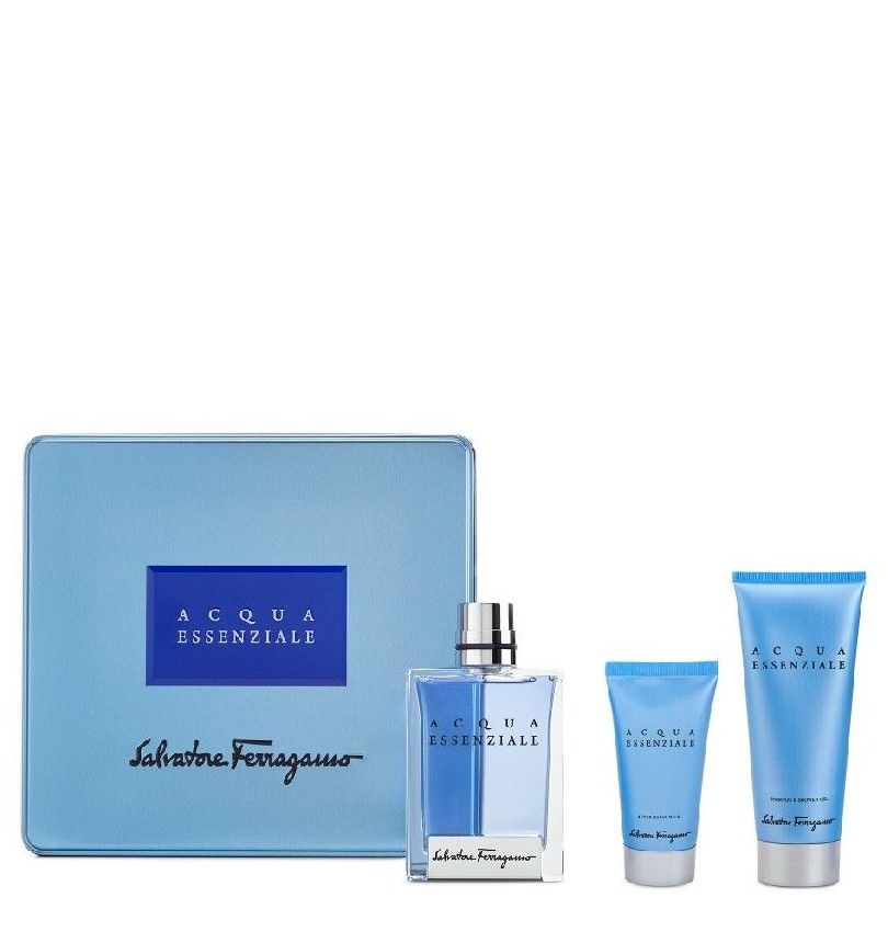 SALVATORE FERRAGAMO - Acqua Essenziale para hombre / SET - 100 ml Eau De Toilette Spray + 100 ml Shower Gel + 100 ml After Shave Balm