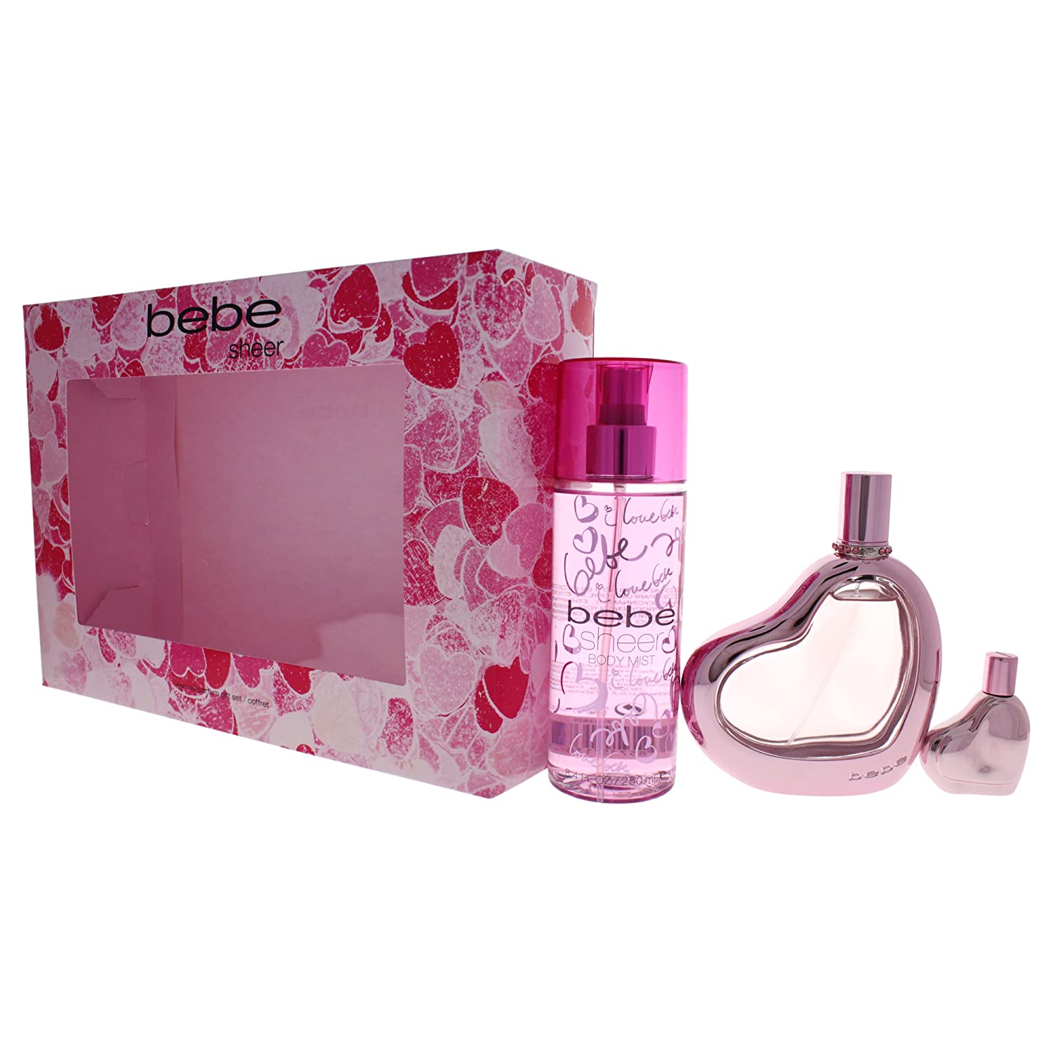 BEBE - Bebe Sheer para mujer / SET - 100 ml Eau De Parfum Spray + 250 ml Body Mist + 10 ml mini EDP