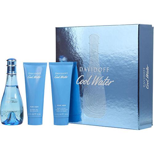DAVIDOFF - Cool Water para mujer / SET - 100 ml Eau De Toilette Spray + 75 ml Body Lotion + 75 ml Shower Gel
