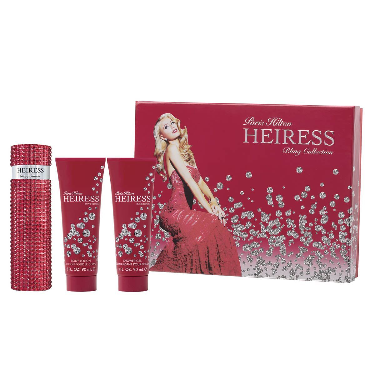 PARIS HILTON - Heiress Bling Collection para mujer / SET - 100 ml Eau De Parfum Spray + 90 ml Body Lotion + 90 ml Shower Gel