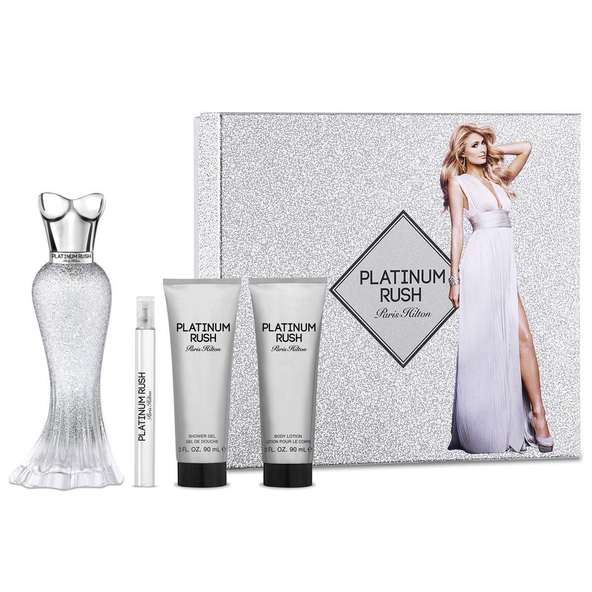 PARIS HILTON - Platinum Rush para mujer / SET - 100 ml Eau De Parfum Spray + 3 Regalos
