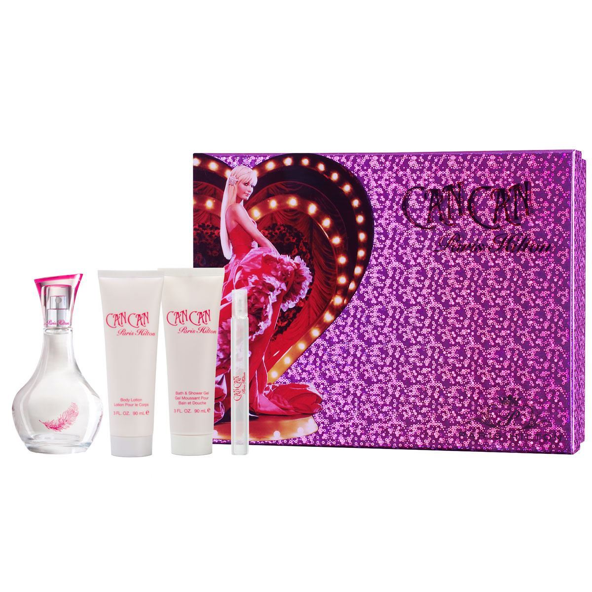 PARIS HILTON - Can Can para mujer / SET - 100 ml Eau De Parfum Spray + 90 ml Crema corporal + 90 ml Gel de baño + 10 ml mini EDP