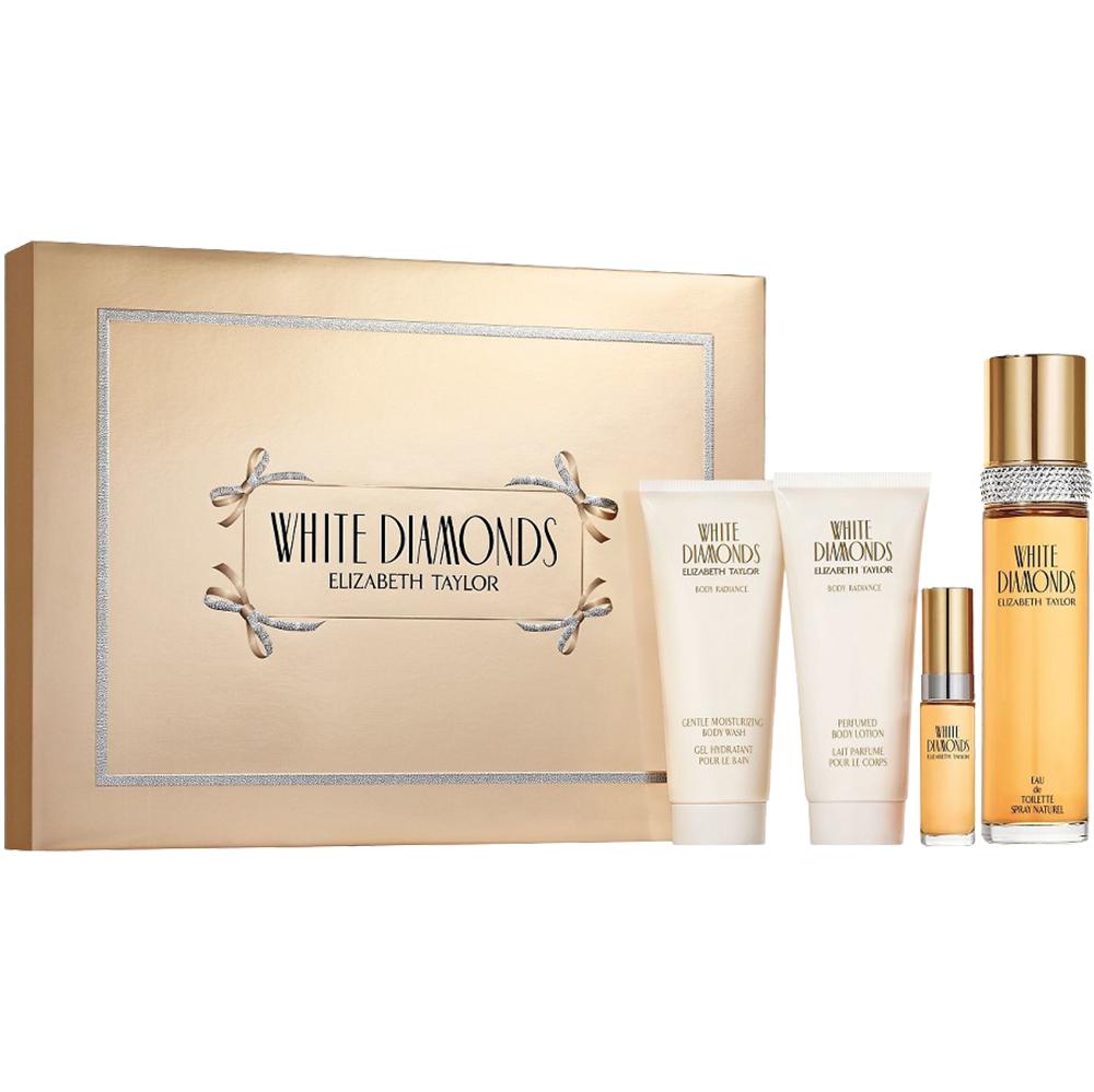 ELIZABETH TAYLOR - White Diamonds para mujer / SET - 100 ml Eau De Toilette Spray + Body Lotion + Body Wash + Mini EDT