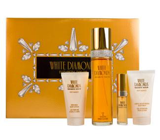 ELIZABETH TAYLOR - White Diamonds para mujer / SET - 100 ml Eau de Toilette Spray + 100 ml Crema Corporal + 100 ml Gel de Baño + 10 ml mini EDT