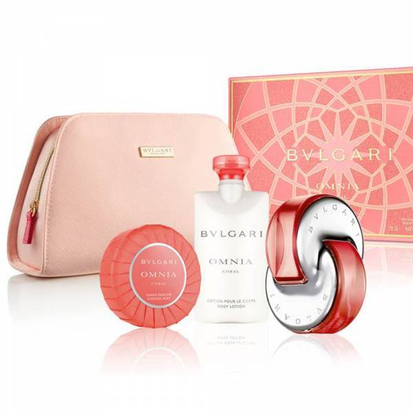 BVLGARI - Bvlgari Omnia Coral para mujer / SET - 65 ml Eau De Toilette Spray + 75 ml Body Lotion + 75 ml Jabón perfumado + Bolsa