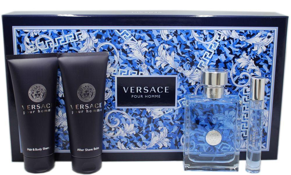 VERSACE - Versace Pour Homme para hombre / SET - 100 ml Eau De Toilette Spray + 100 ml After Shave + 100 ml Shower Gel + 10 ml Mini EDT