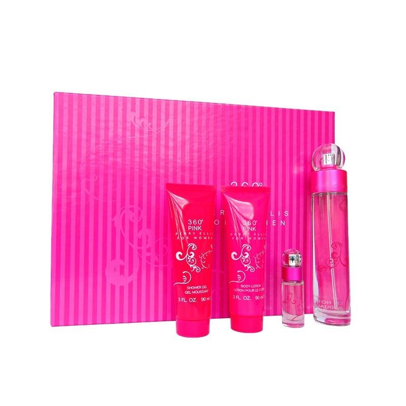 PERRY ELLIS - 360º Pink para mujer / SET - 100 ml Eau De Parfum Spray + 90 ml Shower Gel + 90 ml Body Lotion + 7.5 ml Mini EDP