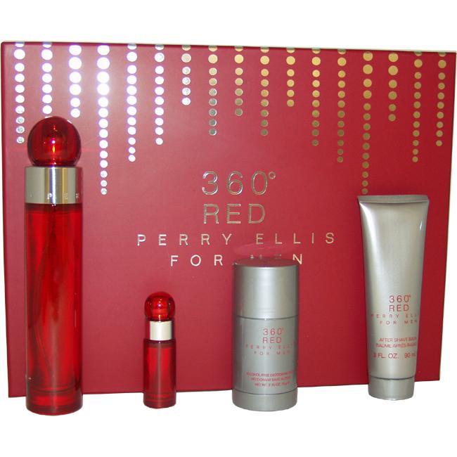 PERRY ELLIS - 360º Red para hombre / SET - 100 ml Eau De Toilette Spray + 90 ml Shower Gel + 90 ml After Shave Balm + 7.5 ml EDT Spray