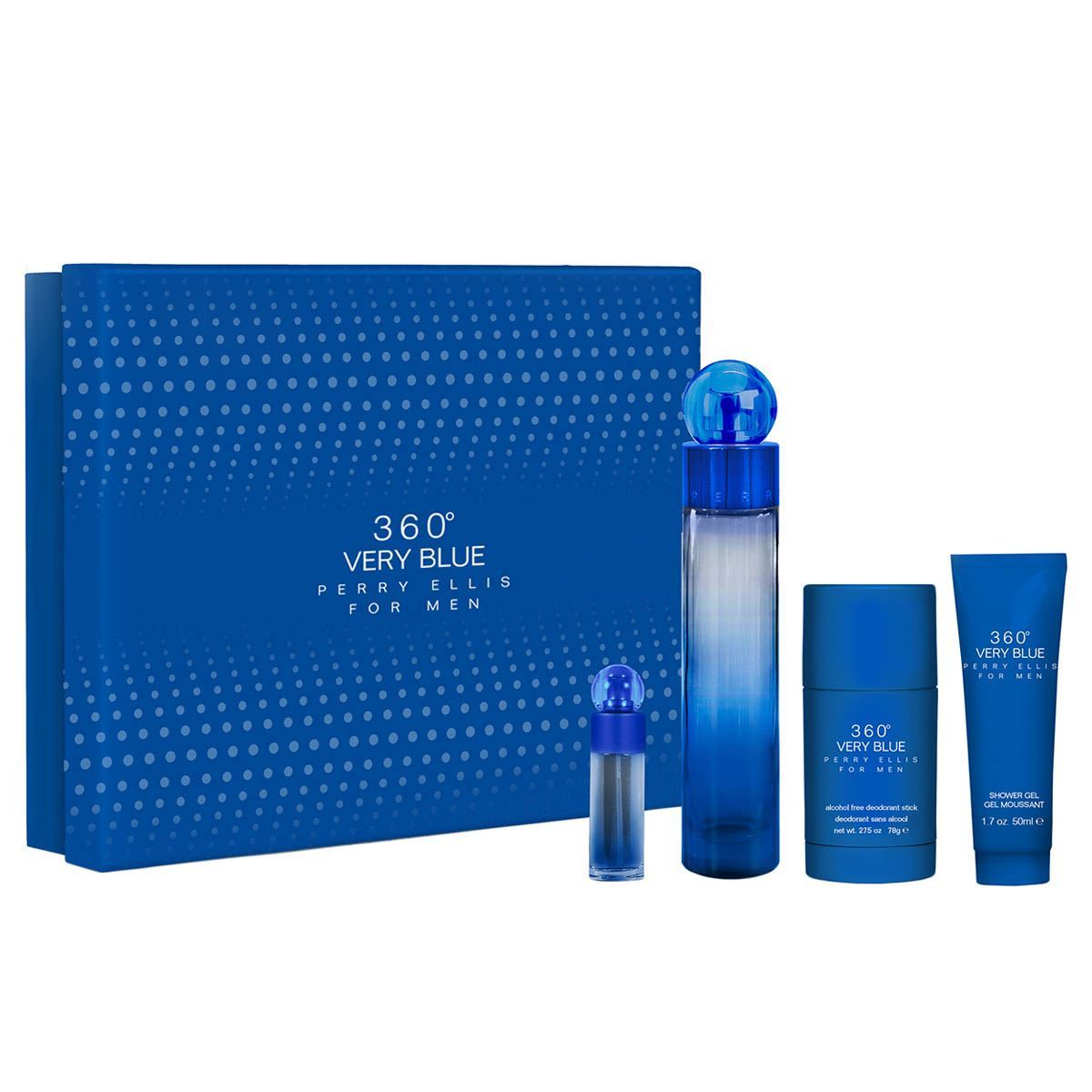 PERRY ELLIS - 360º Very Blue para hombre / SET - 100 ml Eau De Toilette Spray + 3 Regalos